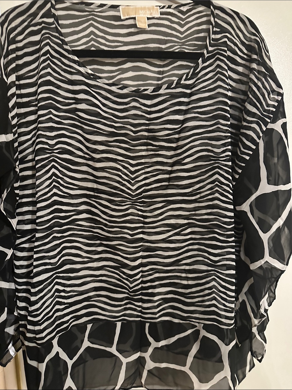 Michael Kors Black and White Mixed Animal Print Chiffon Blouse